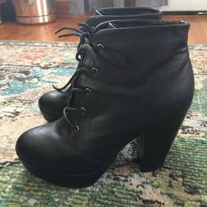 Black high heeled boots